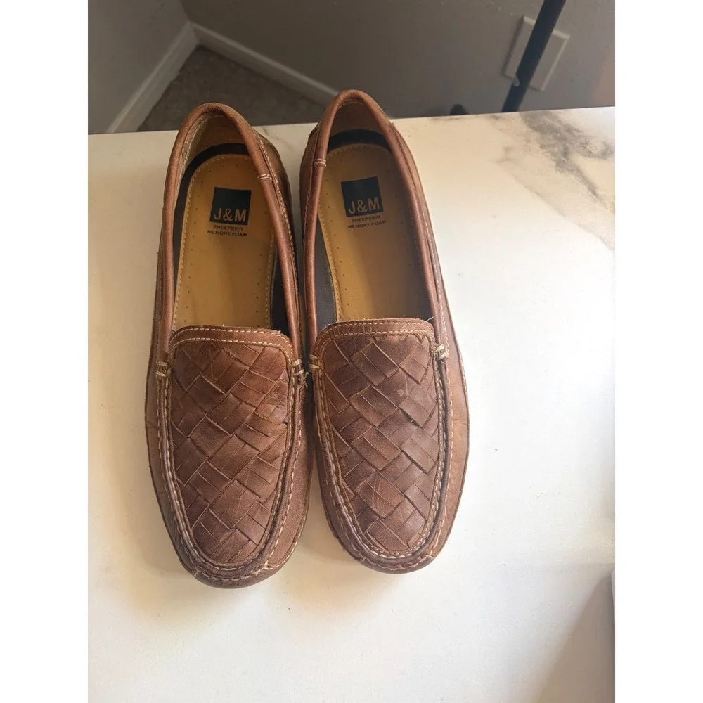 Johnston & Murphy Mens Woven Leather Loafers Brown Driving Mocs 9.5 M 25-85736
